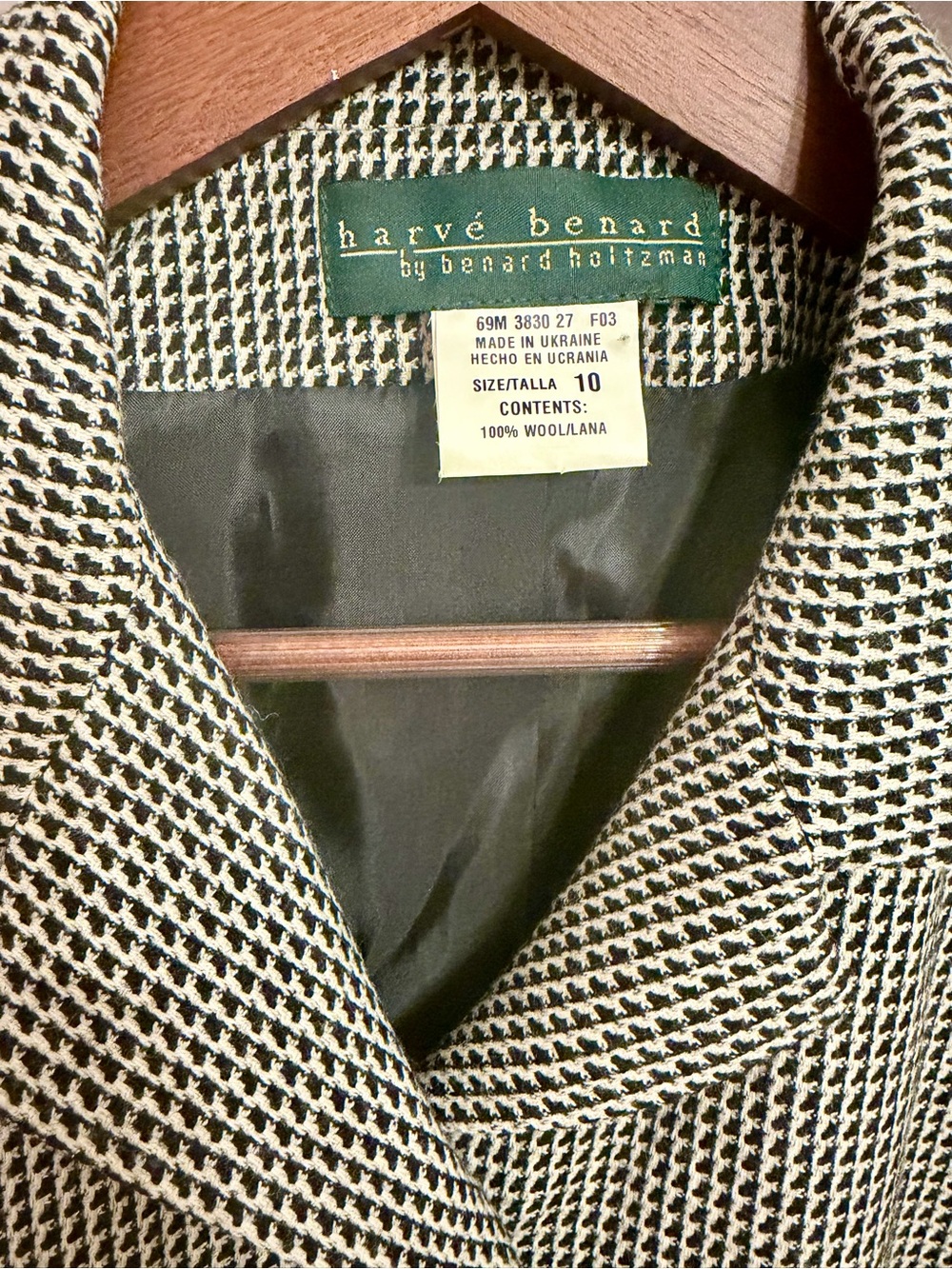 Harvé Benard Vintage 100% Wool Houndstooth Blazer Jacket Size 10 Made in Ukraine - Picture 5 of 7